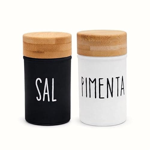 Kit Saleiro Pimenteiro Em Vidro Tampa em Bambu Doha - 80ml