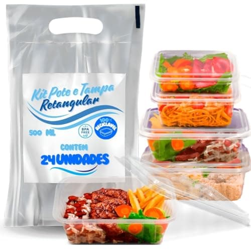 Pote Descartável Freezer Micro-ondas Marmita - 24 Un Fitness Todos Tamanhos Onyon (500ML)