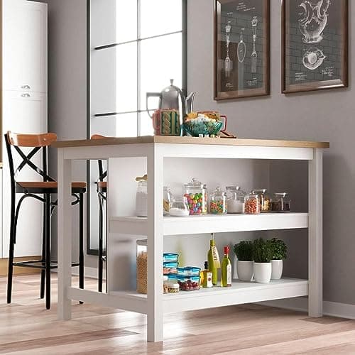 Ilha para Cozinha 2 Prateleiras Cd-1019 Denver Ditália Móveis Branco