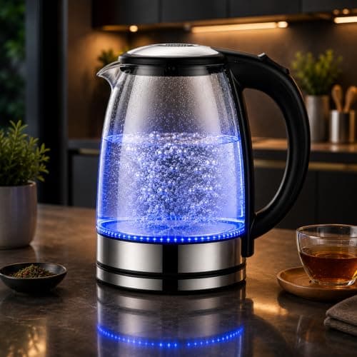 Chaleira Elétrica de Vidro 1,8L 127V com LED Azul – Aquecimento Rápido, Desligamento Automático e Base 360° | Ideal para Chá, Café e Água Quente