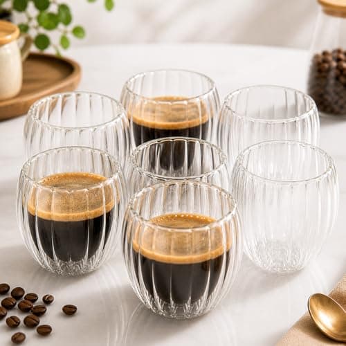 Conjunto 6 Xícaras de Vidro Borossilicato 90ml Parede Dupla – Copos Térmicos para Café, Espresso, Cappuccino e Chá – Isolamento Térmico, Resistente ao Calor, Bebidas Quentes e Frias