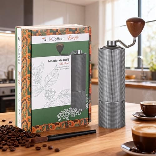 iCoffee M3 PRO Moedor de Café Manual, Moedor de Café Inox com Manivela, Núcleo de Moagem CNC,Cinza de 20 g