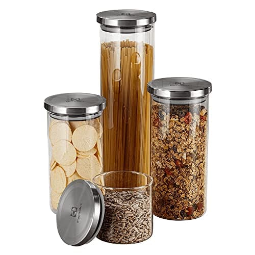 Electrolux Kit 4 Potes de Vidro Herméticos Porta-Mantimentos com Tampa em Inox, Tampa Vedação de Silicone, Organizadores de Cozinha e Despensa, Transparente, Porta Alimentos, Grãos e Cereais