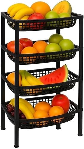 Fruteira De Chão Para Cozinha Com 4 Prateleiras, Carrinho Organizador Para Armazenamento De Frutas E Legumes, Cesto De Chão Funcional - LEMANN