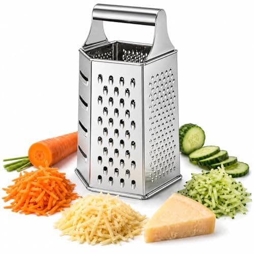 Ralador 6 Faces em Aço Inox 20cm, Multiuso para Queijo, Legumes, Frutas e Vegetais, Resistente e Prático para Cozinha Premium