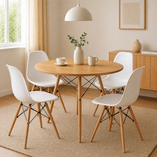 Mesa De Jantar Redonda 90cm Para 4 Lugares Com Base Madeira Estrutura Metálica Moderna(Feijó)