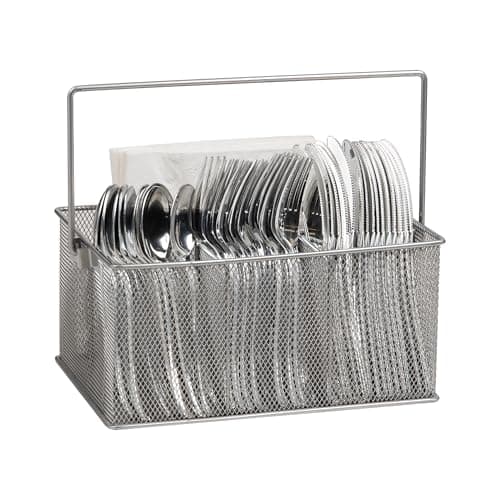 Porta-utensílios Mind Reader, organizador de talheres, carrinho, porta-talheres, cozinha, malha de metal, 17,7 x 25,4 x 12 cm