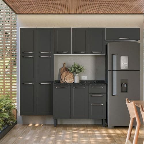 Cozinha Modulada Compacta em Aço 4 Peças 13 Portas 2 Gavetas Florençe Itatiaia Branco/Grafite