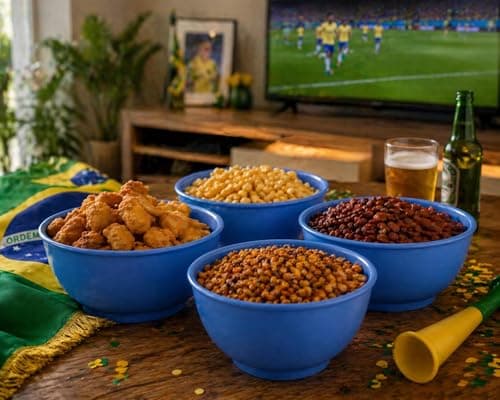 Kit com 10 Bowls Plásticos Copa do Mundo Coloridos 800ml para Petiscos, Churrasco, Festa, Futebol (AZUL)