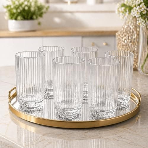 Kit 6 Copos de Vidro Canelado Transparente 430ml Design Moderno Elegante Ideal para Água Suco Drinks Whisky Refrigerante Mesa Posta Cozinha Bar Restaurante Jogo com 6 Copos Para Ambientes Elegantes