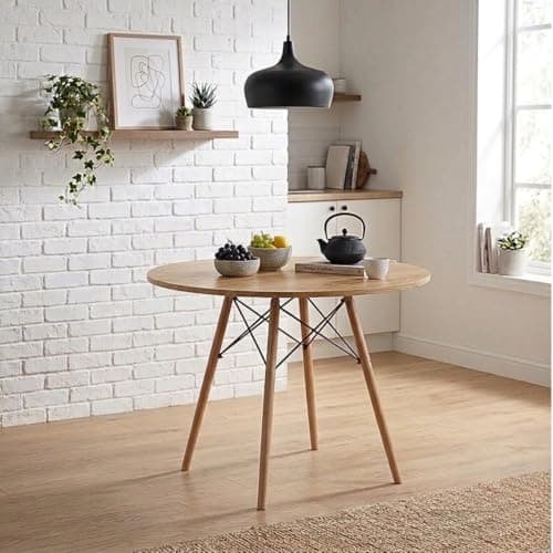 Mesa Jantar Redonda 90cm MDF Eiffel Charles Eames (Madeirado)