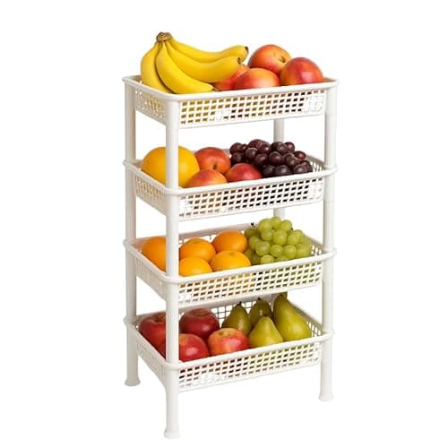 Fruteira Organizadora de Chão 4 Andares Em Plástico Multiuso (Branco)