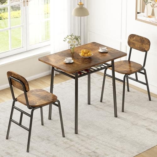 Conjunto Sala de Jantar, Mesa de Jantar 2 Lugares, Espaço de Armazenamento Prático, Ideal para Apartamentos e Espaços Pequenos, Cor Marrom
