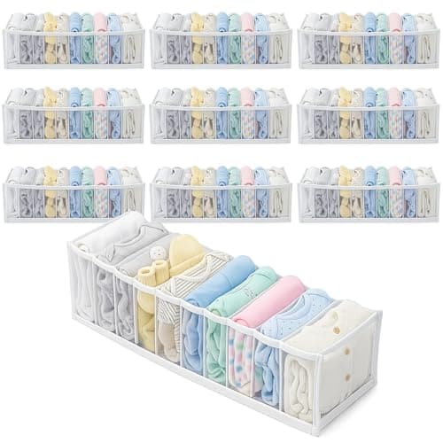 Kit 10 Organizadores de Gaveta para Roupas de Bebê – Colmeia Organizadora com 10 Divisórias – PVC Cristal Transparente – Ideal para Bodies e Peças Pequenas – Tamanho P