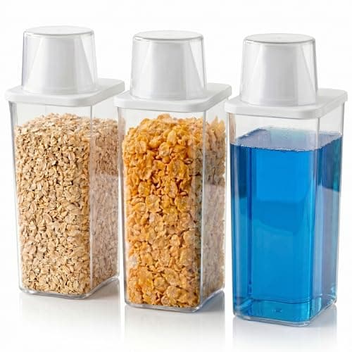 Decolab Kit 3 Potes Dispenser com Copo Dosador para Alimentos, Grãos, Sabão e Detergente Líquido 7,5L x 26,5A 1,1Lts BPA Free Multiuso Tampa com Vedação (Branco)