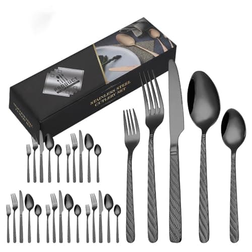Faqueiro em Aço Inox com 30 Peças, Jogo de Talheres, Conjunto de Talheres, Jogo de Talher, Kit Talheres, Jogo Talheres, Talheres Inox, Faqueiro Inox (Preto)