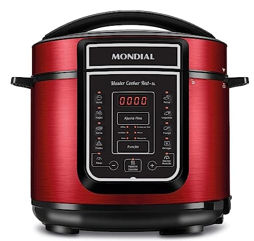 MONDIAL Panela de Pressão Elétrica Digital 5L, Vermelho/Inox, 900W, 220V - PE-39