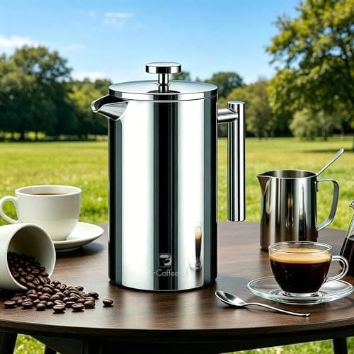 Cafeteira Prensa Francesa 700 mL de Aço Inoxidável com Filtro de 4 Estágios e Isolamento Duplo