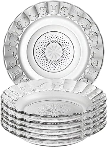 Conjunto de Pratos Fundos de Vidro Peças Egípcios Estrela 21,5cm – Transparente com Relevo | Pratos Elegantes e Resistentes para Mesa Posta