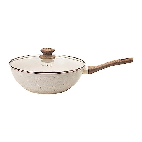 Mimo Style Frigideira Wok 28cm Linha Cook - Alumínio com Revestimento Cerâmico e Fundo Indução Marmol - Vanilla