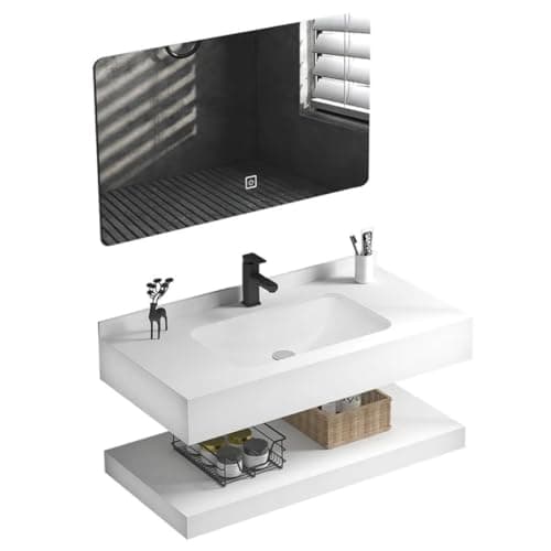 Bancada de Porcelanato c/Cuba de Cerâmica + Espelho com Led