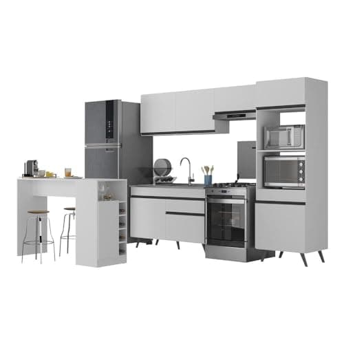 Multimóveis Armário de Cozinha com Bancada/Mesa Gourmet Veneza Mp2174 Branco/Preto