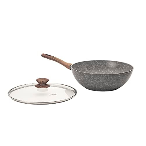 Mimo Style Wok Linha Grafito Cook Marrom 28cm/4,15L - Estrutura em Alumínio Revestida em Cerâmica, Fundo de Indução. Cabo Soft-Touch, Não Esquenta. Funciona em Fogão a Gás, Elétrico e Indução