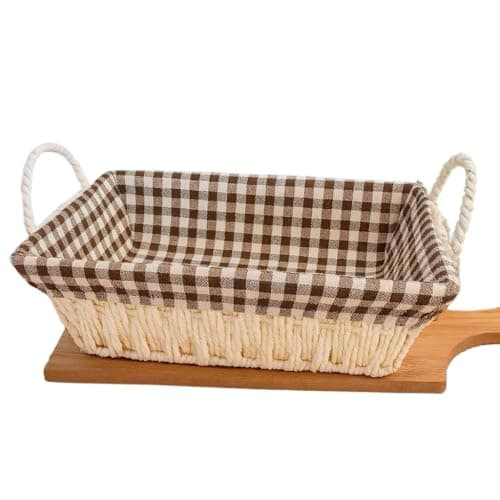 Cesto de Pão Quadrada Para Café da Manhã com Forro e Lateral Multiuso Cozinha Baffer(Cesto Alça Quadrada Xadrez)