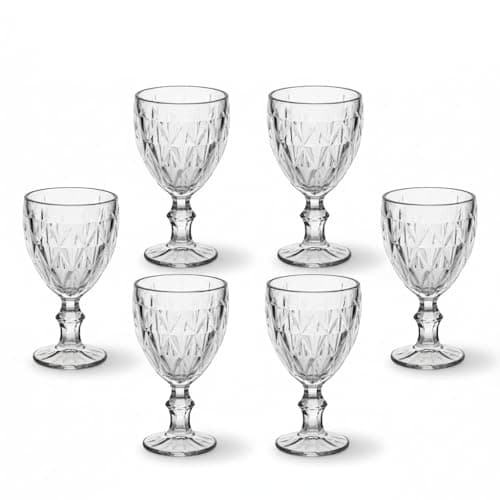 Jogo 6 Taças de Vidro Grande Diamond Bico Jaca 325ML Transparente Luxo para Vinho, Água e Drinks