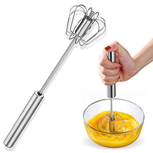 H-kai shop Batedor de Ovos de Aço Inoxidável, Batidor de Ovos Semiautomático Giratório, Prata, 30.48 cm