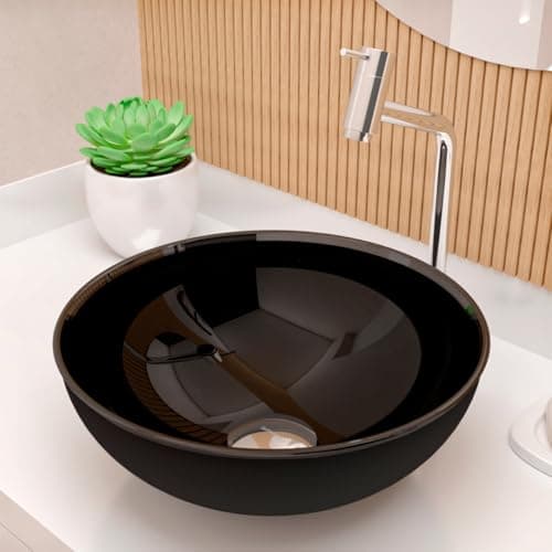 Cuba Pia de Apoio Sobrepor Vidro Redonda 29cm Banheiro Lavabo Beltempo BT-4030 (Preta)