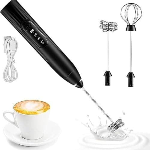 Mixer Portátil Recarregável com 2 Batedores e 3 Velocidades | Mini Mixer Elétrico para Espumar Leite, Café, Cappuccino e Shakes | Design Compacto para Bebidas, Ovos e Preparos Rápidos