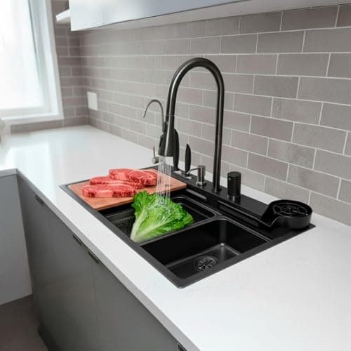 Pia Cuba Gourmet Para Cozinha de Embutir Aço Inox 304 Com Torneira Ducha Retrátil Ralo Escorredor Tábua Lava Copos Completa (Grafite)