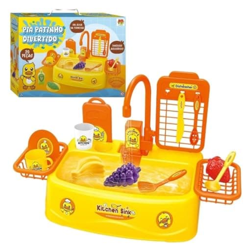 Pia de Cozinha Brinquedo Infantil Sai Agua Patinho Divertido Dm Toys DMT7132