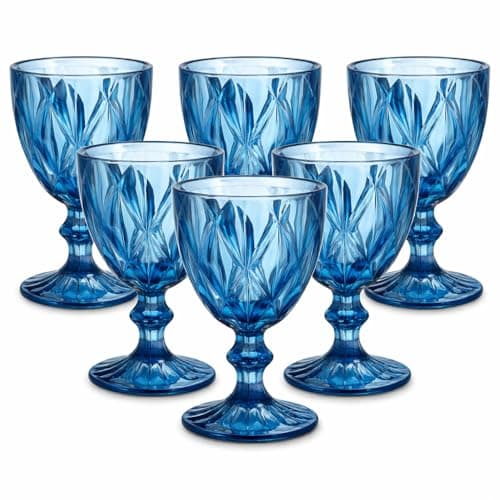 Jogo de Taças de Vidro Estilo Diamante 6 Peças 340ml Ideal para Água e Vinho e Bebdidas 16,5cm x 8,5cm Design Elegante e Sofisticado Premium (Azul)