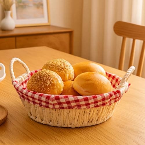 Cesto de Pão com Alça - Cesto Organizador para Pão Mesa Posta, Decorativo para Café da Manhã - Cesta de Piquenique, Mesa, Passeios - UpShop (Vermelho)