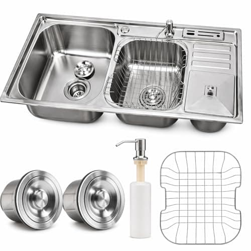 Cuba 92x45cm para Cozinha em Inox 304 Dupla Cozinha Com Lixeira Pia Calha Umida Porta Facas