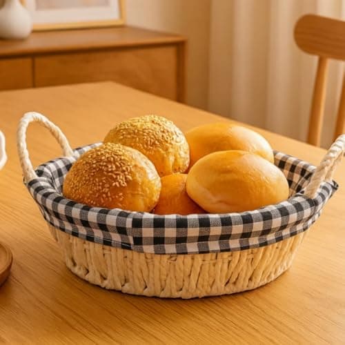 Cesto de Pão com Alça - Cesto Organizador para Pão Mesa Posta, Decorativo para Café da Manhã - Cesta de Piquenique, Mesa, Passeios - UpShop (Preto)